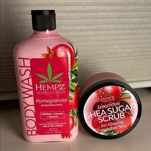 Hempz Pomegranate Herbal Body Wash 17oz and Shea Sugar Scrub 7.3oz
